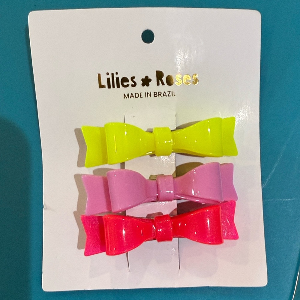 Trio Set of Acrylic Neon Alligator Bow Hair Clips (Pink & Yellow)